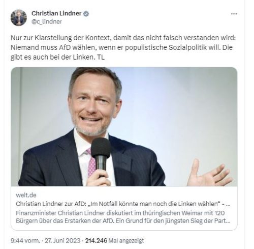 Lindner rudert zurück