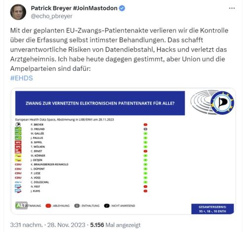 Tweet von Patrick Breuer zur Patientenakte