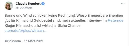 Wirtschafts-"Expertin" Claudia Kempfert: Sonne und Wind schicken keine Rechnung