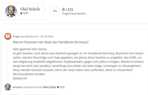 Warum finanziert der Staat das Handbook Germany? - Scholz schweigt