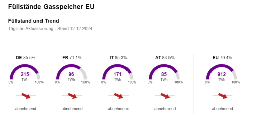 Füllstand Gasspeicher 12.12.2024