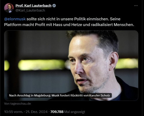 Lauterbach: Elon Musk ⁩ sollte sich nicht in unsere Politik einmischen.