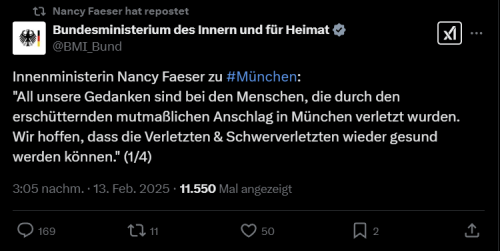 Faeser ist wieder einmal "in Gedanken bei den Opfern"