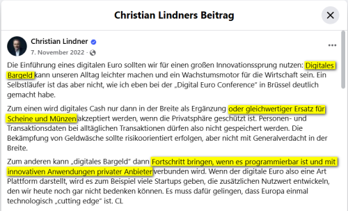 Lindners "Digitales Bargeld"